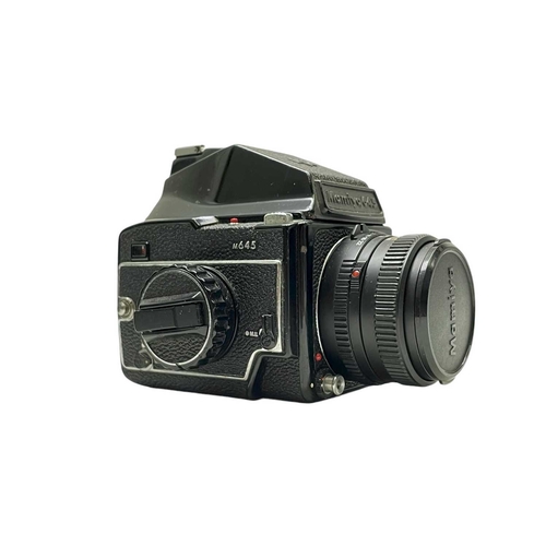 93 - A Mamiya M 645 Prism Finder medium format camera body. Fitted with a Mamiya-Sekor 80mm lens together... 