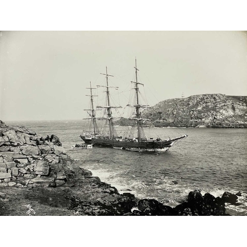 191 - Shipwreck Photographs An elevated port bow view, taken from the cliffs, of the three masted sailing ... 