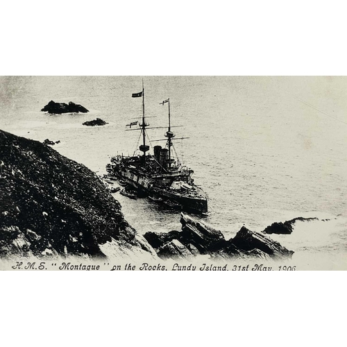 201 - HMS Montague, Lundy Island, 1906 Gibson of the Scilly Islands stamp to versos Positioned on Shutter'... 