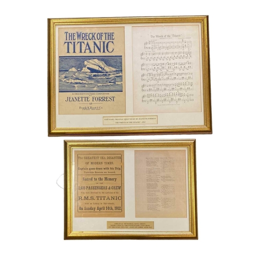 1121 - Titanic. Four framed memorial song sheets Smallest: 37x49cm Largest: 47x80 cm