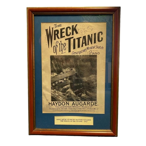 1121 - Titanic. Four framed memorial song sheets Smallest: 37x49cm Largest: 47x80 cm