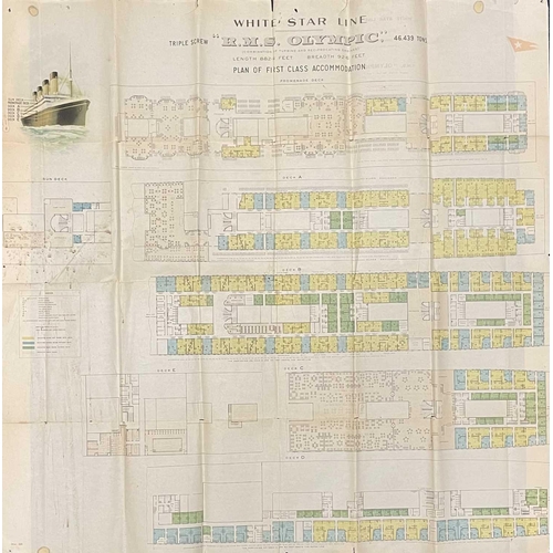 1125 - White Star Line. R.M.S Olympic Plan of First class Accomodation Deck plan similar to one that would ... 