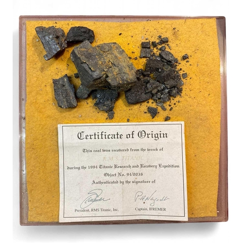 125 - White Star Line S.S. Titanic Coal recovered from the wreck of the Titanic With certificate of authen... 