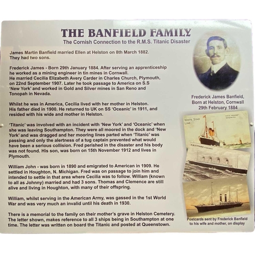 127 - S.S. Titanic The Banfield Family, Cornish (Helston) Titanic connection Framed replica letter (sent f... 