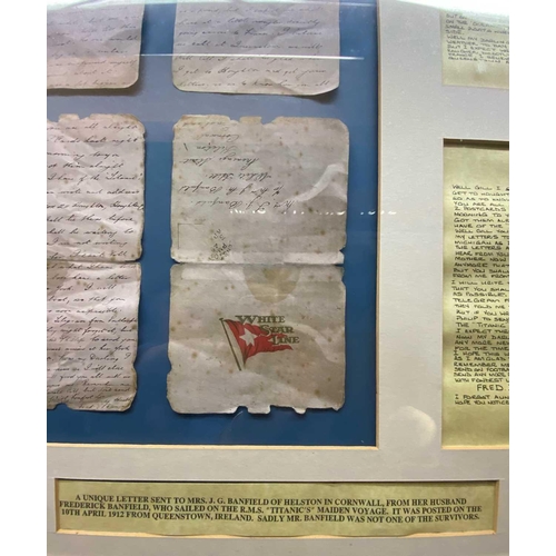 127 - S.S. Titanic The Banfield Family, Cornish (Helston) Titanic connection Framed replica letter (sent f... 