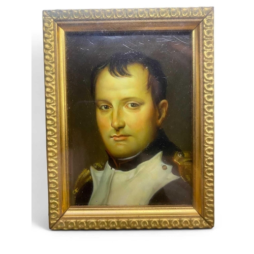 172 - Napoleon Bonaparte A small portrait on metal after Jacques-Louis David 10 x 7cm, and a ceramic bust,... 