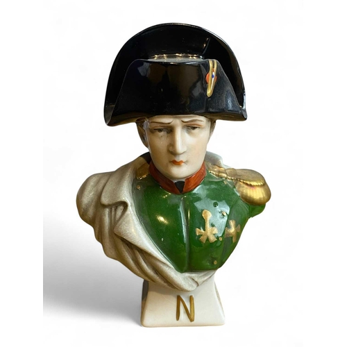 172 - Napoleon Bonaparte A small portrait on metal after Jacques-Louis David 10 x 7cm, and a ceramic bust,... 