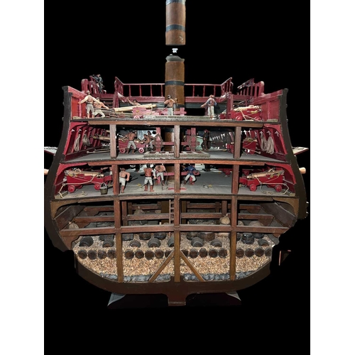 215 - Scale model A cross-section model of the 17th century 100 gun 1st rate ship. Beam overall 48cm