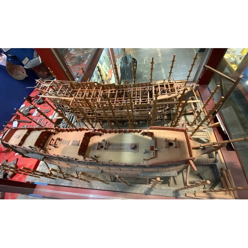 236 - Wooden model of an 17th century naval dockyard Highly detailed and depicting the construction of two... 