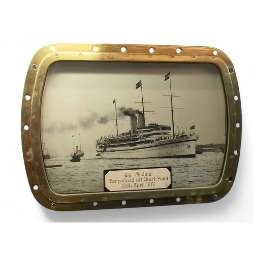 24 - A brass rectangular porthole 65cm x 52cm x 5cm