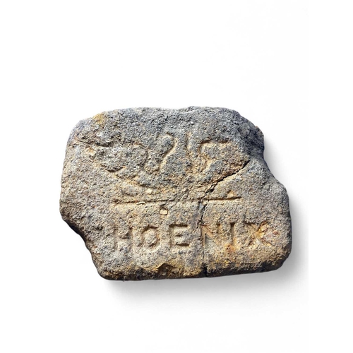 31 - Large compressed coal block Marked ‘Pheonix' with emblem, approx 26 x 21 x 17cm