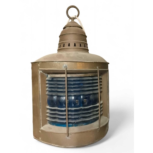 322 - A Triplex brass port & starboard lantern Maker's mark, 56cm x 27cm x 27cm