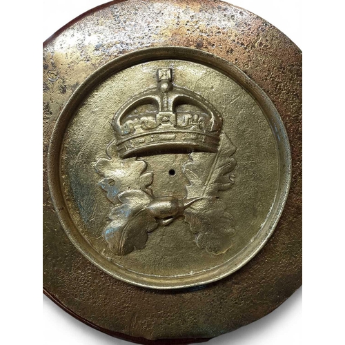 324 - HMS Royal Oak, 1939 A brass tompion mounted onto an oak board Bearing oak leaf and crown emblem, 37c... 