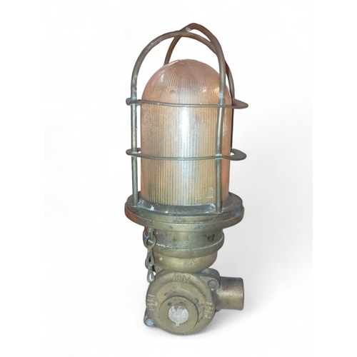 399 - SNS Konig, Scarpa Flow Shipwreck A brass cage lamp and a voice pipe from a gun turret. Glass in good... 