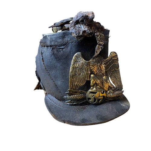 4 - SS General Abbatucci Leather drummer boy's cap with brass French 35th Infantry Regiment badge Black ... 