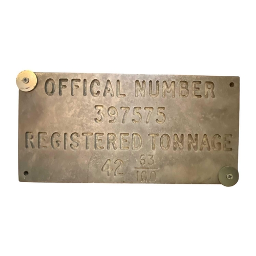 440 - A Brass Shipwrecked Mariners Society plate & Registered Tonnage plate & one other 22 x 17cm, 30.5 x ... 