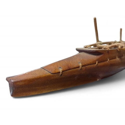 505 - An early 20th Century Model of a South Polynesian Outrigger Canoe Wooden canoe with ropework thread ... 