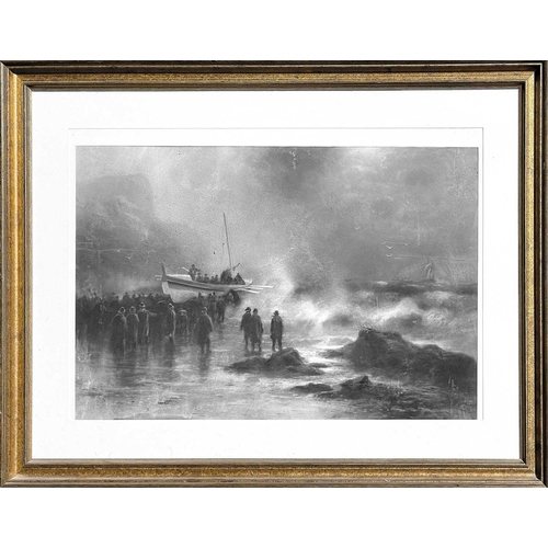 520 - George SHEFFIELD (1839-1892) Monochrome Coastal Scene Mixed media on paper, 48cm x 72cm, 72cm x 97.5... 