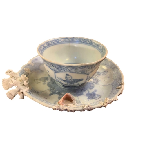 664 - The Nanking cargo and the shipwreck of the Geldermalsen. A Chinese blue and white porcelain cup and ... 