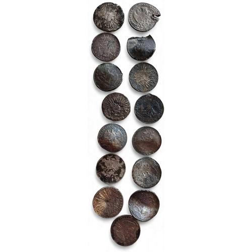 684 - S.S. Crescent City, 1871. A selection of 15 Mexican silver shipwreck dollars. All in sea excavated c... 