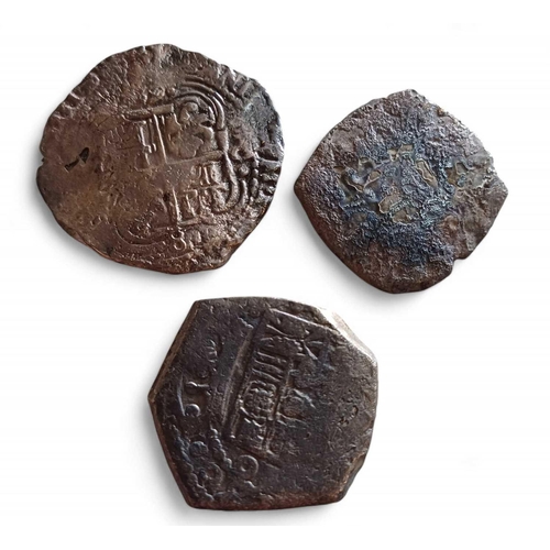 685 - Senora Dela Maravilla, 1656. Three silver cob coins. One is an 8 reales with old paper label verso, ... 