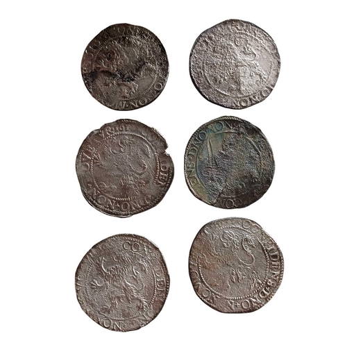 690 - Dutch East India Company 'Campen', 1627. Six various Lion daalder wreck coins. Total weight 140.0g.