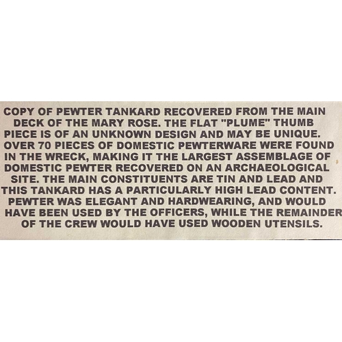 717 - The Mary Rose Replica pewter tankard On a wooden stand, made by the Mary Rose Trust 20 x 11cm