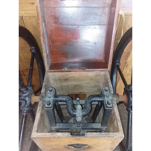 804 - Diving A single cylinder Siebe-Gorman type air-pump with wooden case with two flywheels 72cm x 76cm ... 