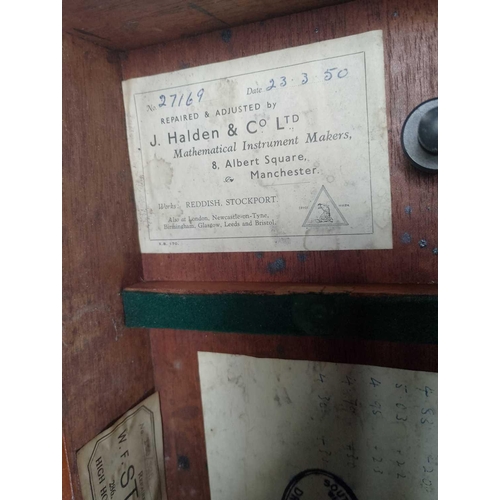 810 - A W.F Stanley theodolite in fitted wooden box With original maker's/repairer's label and dated 26/8/... 