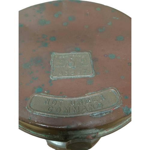 875 - A Seahorse Ship's Lantern Copper and brass, Trademark 43597, previously adapted for electricity, tho... 