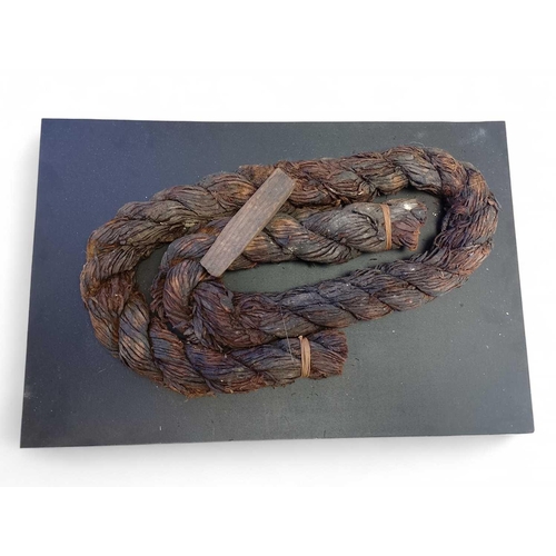 89 - Marie Rose, The Solent, 1545 A coil of tarred rope and wooden wedge Approximately 120cm in length, 5... 