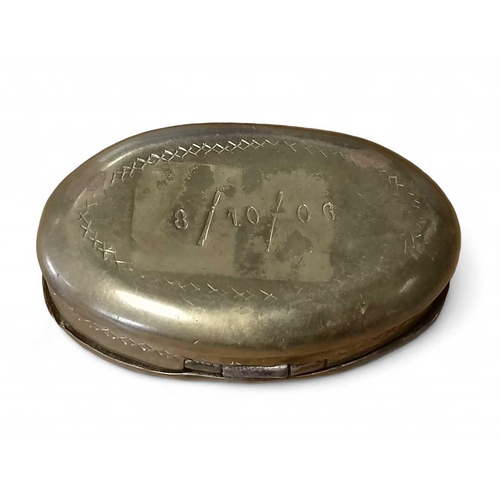 891 - Blaina Mine, Monmouthshire Welsh miner’s oval twist snuff tin Brass, engraved ‘D.J. Thomas Blaina, M... 