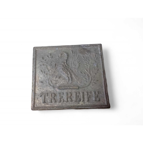 892 - Two tin plaques Each with tin smelter's house-mark 'Carvedras' and 'Trereife', 8x11cm and 10x11cm (2... 