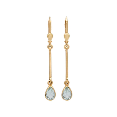 111 - A pair of 14k gold fine aquamarine 'knife edge' drop earrings and 9k gold aquamarine pendant necklac... 