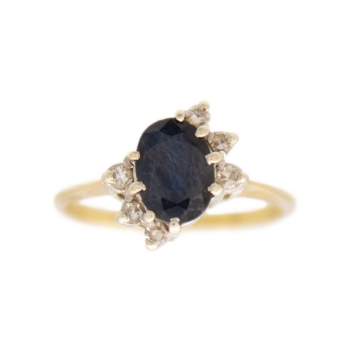 139 - An 18k gold dark blue sapphire and diamonds ring and 9k gold band ring Hallmarked import Birmingham ... 