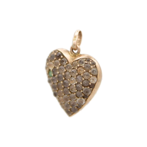 141 - A 9k gold heart shaped pendant with glazed locket back Paste set, 2.5cm drop, 1.8cm in width, 7mm th... 