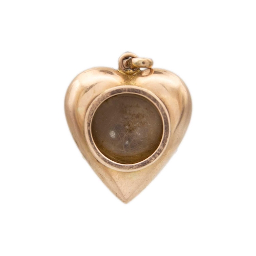 141 - A 9k gold heart shaped pendant with glazed locket back Paste set, 2.5cm drop, 1.8cm in width, 7mm th... 