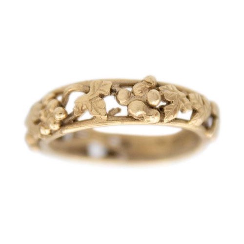 145 - Two 9k gold band rings by Rebecca Morgan Smith. Both with fruiting grape vine decoration, both in si... 