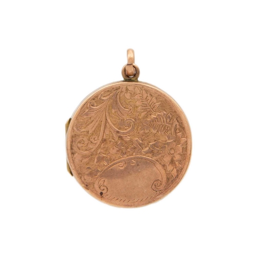 156 - Two 9ct locket pendants. One of disc form with foliate scroll engraved decoration stamped BACK & FRO... 