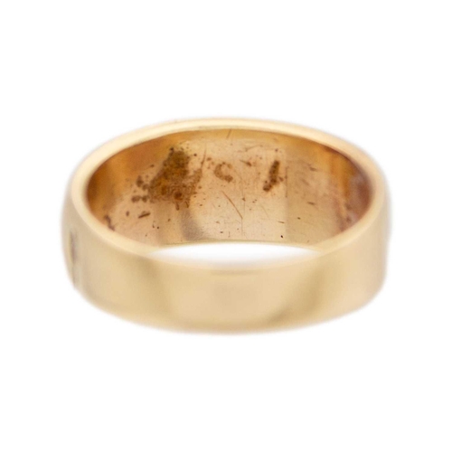 158 - A high purity gold (tests 14ct) band ring The ring is in size P, 4.66g in weight.