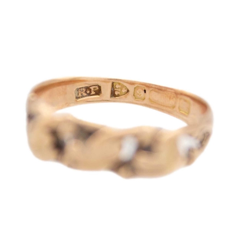 162 - Two 9ct hallmarked gold rings. One is a scroll and pierced rose gold ring, hallmarked Chester 1901, ... 