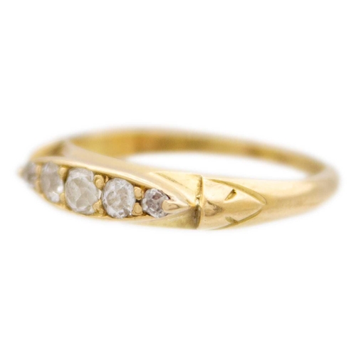 166 - A Victorian 18ct gold boat shape five diamond ring The principal stone is 0.07ct approx.,the ring is... 