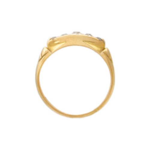 166 - A Victorian 18ct gold boat shape five diamond ring The principal stone is 0.07ct approx.,the ring is... 