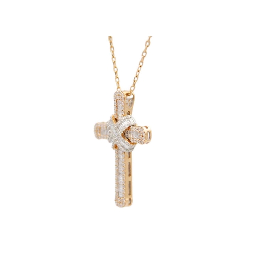 183 - An 18ct rose gold diamond set cross pendant on 18ct rose gold neck chain. Set with round brilliant a... 