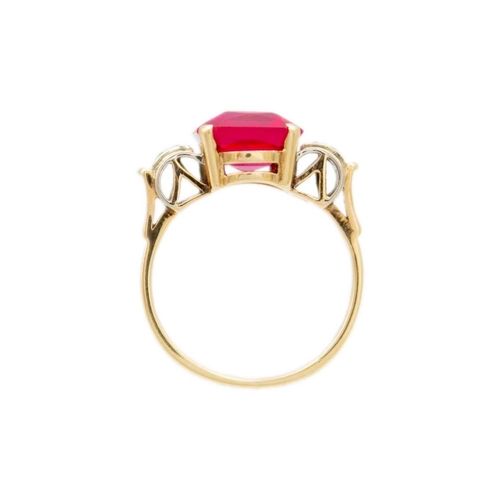 184 - An Austrian 14ct gold synthetic ruby and diamond dress ring The ring had an ingraving in German date... 