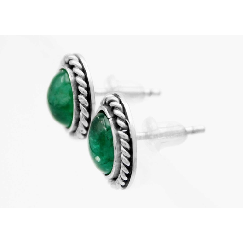 228 - A pair of cabochon emerald ear studs, 3ct total, set in .999 pure platinum. Hand crafted by James Su... 