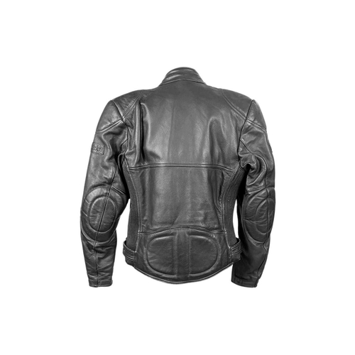 310 - BELSTAFF - A black leather motorcycle biker jacket. Size 16.