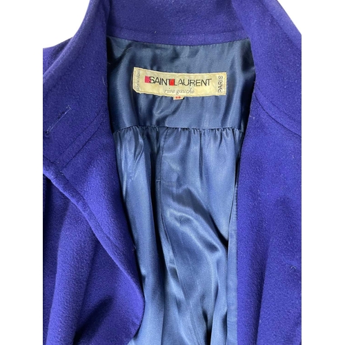 315 - YVES SAINT LAURENT - A 1970's ladies peacock blue wool overcoat. Size 36.