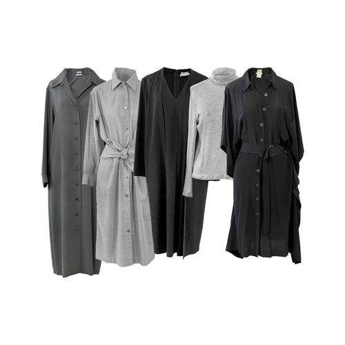 327 - Four Hermès dresses and a silk Hermès roll neck top. A black 100% wool dress with an integrated jack... 