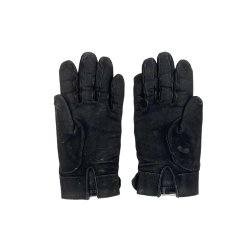 329 - Two pairs of Hermes suede gloves. One pair in black made from soft kid suede with chrome buckle deta... 